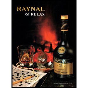 1988 Raynal French Napoleon Brandy Vintage Print Ad Fireplace Crossword Wall Art